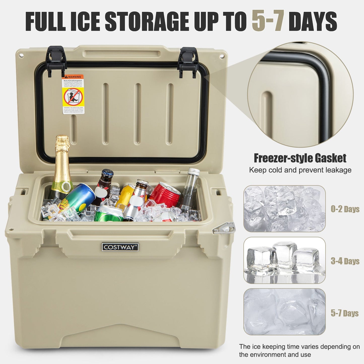GemGear 25 QT hard cooler with aluminum handle and integrated cup holders, beige on Tampa Home & Garden Store