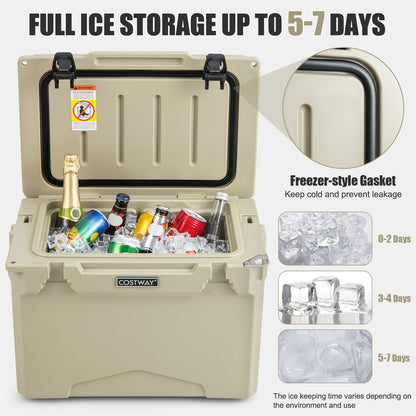GemGear 25 QT hard cooler with aluminum handle and integrated cup holders, beige on Tampa Home & Garden Store