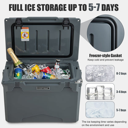 25 QT hard cooler with aluminum handle and integrated cup holders, gray Costway cooler on Tampa Home & Garden Store
