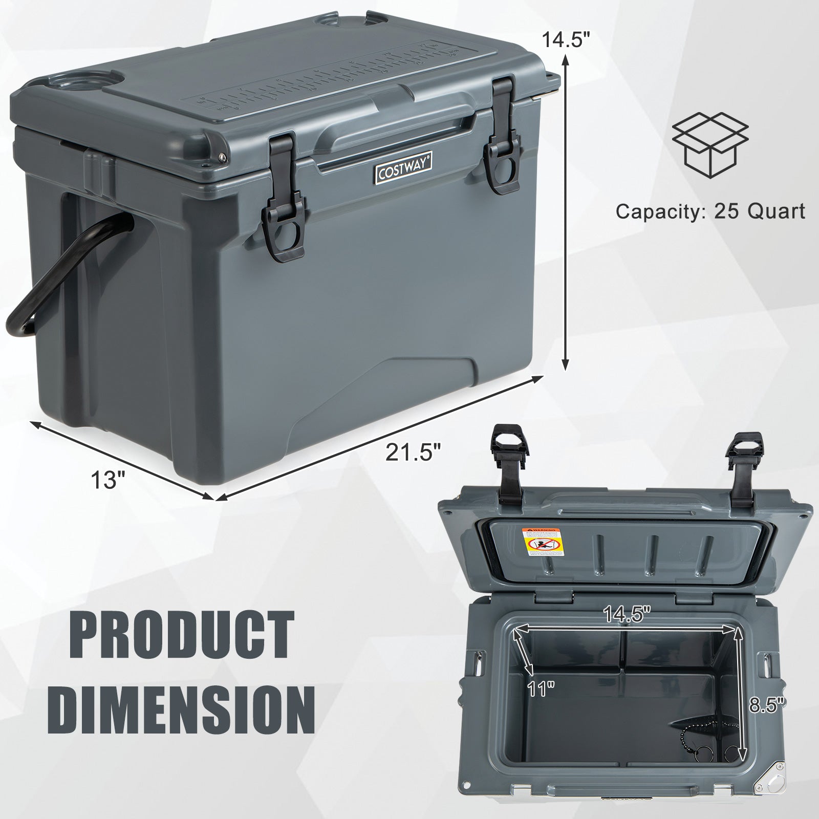 GemGear 25 Qt hard cooler with aluminum handle and integrated cup holders, gray plastic on Tampa Home & Garden Store