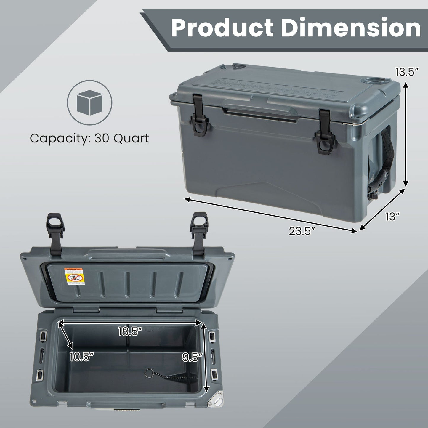 GemGear rotomolded cooler with integrated cup holders and bottle opener, 30 qt gray plastic on Tampa Home & Garden Store