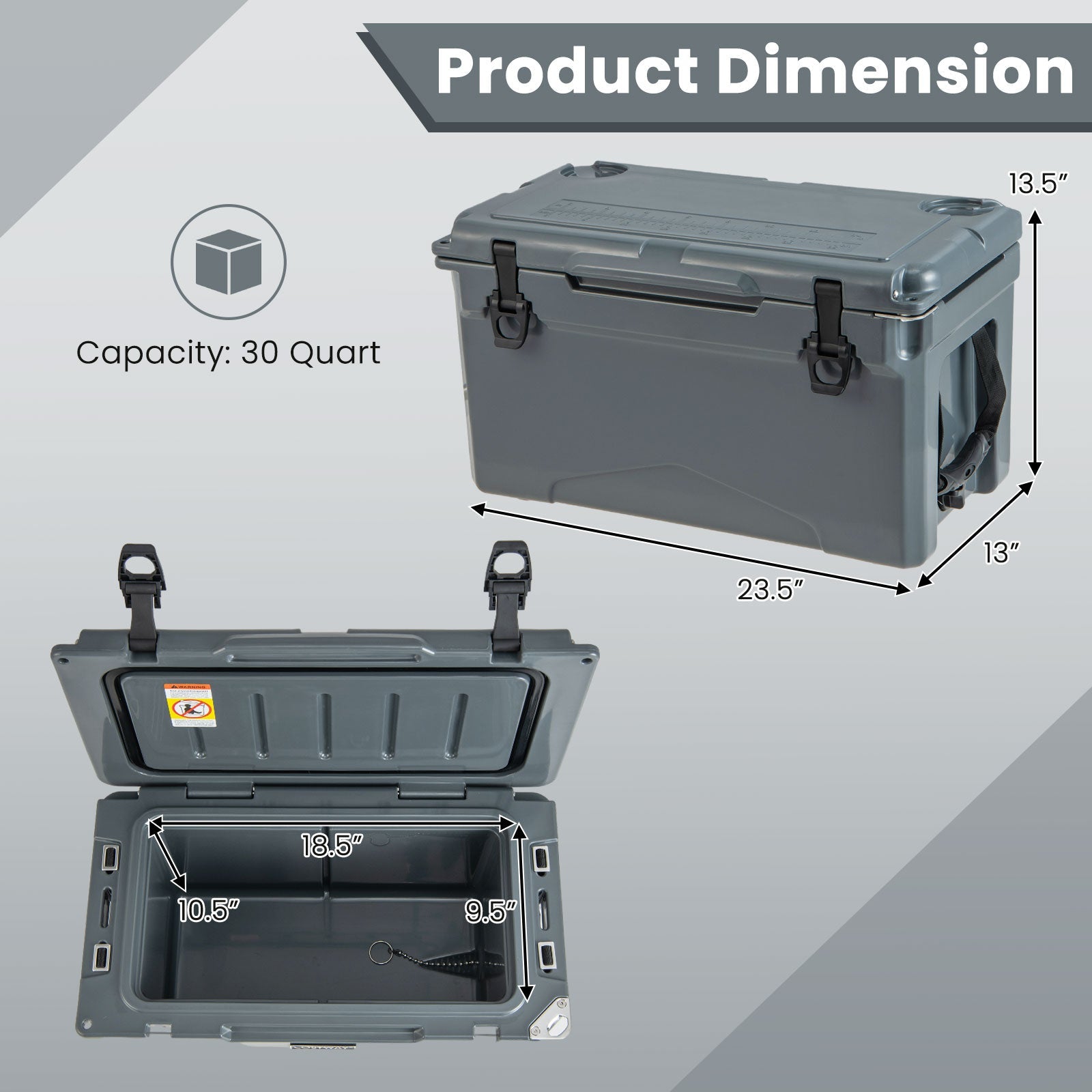 GemGear rotomolded cooler with integrated cup holders and bottle opener, 30 qt gray plastic on Tampa Home & Garden Store