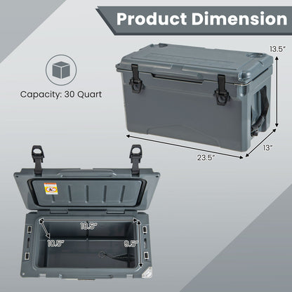 GemGear rotomolded cooler with integrated cup holders and bottle opener, 30 qt gray plastic on Tampa Home & Garden Store
