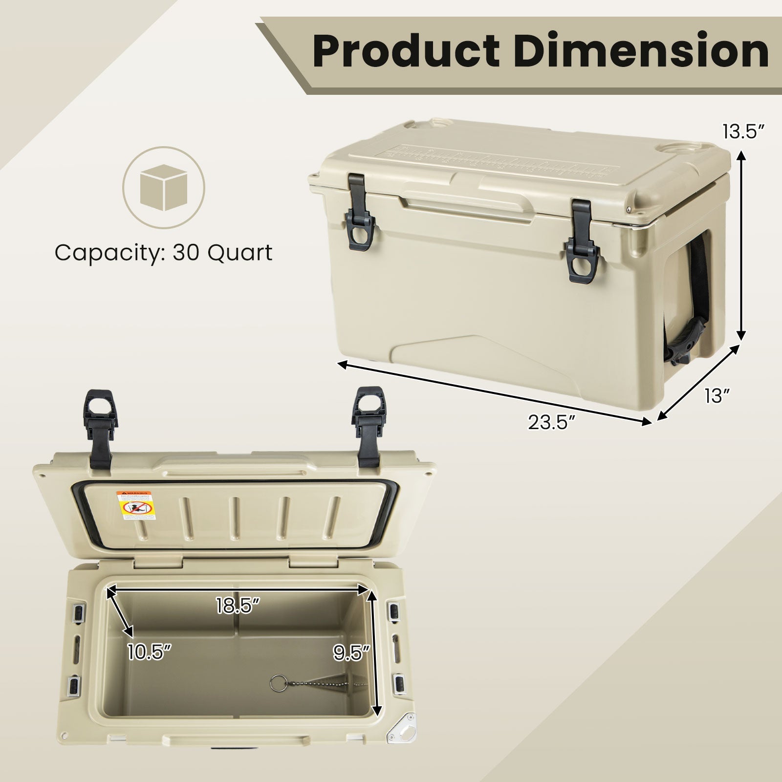 Rotomolded Cooler GemGear with integrated cup holders and bottle opener, tan on Tampa Home & Garden Store