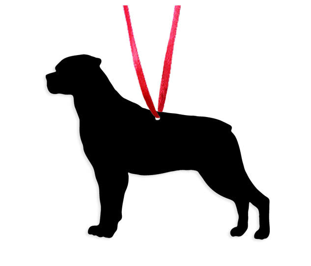Rottweiler plant stake silhouette in black with pink ribbon hanger, Rustica Ornamentals style 1 on Tampa Home & Garden Store