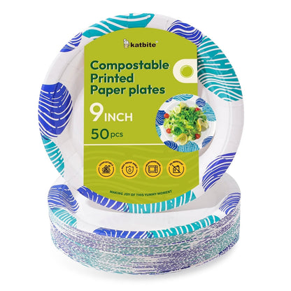 Round 9-Inch Biodegradable Compostable Paper Plates – 50 Count - Tampa Home & Garden Store