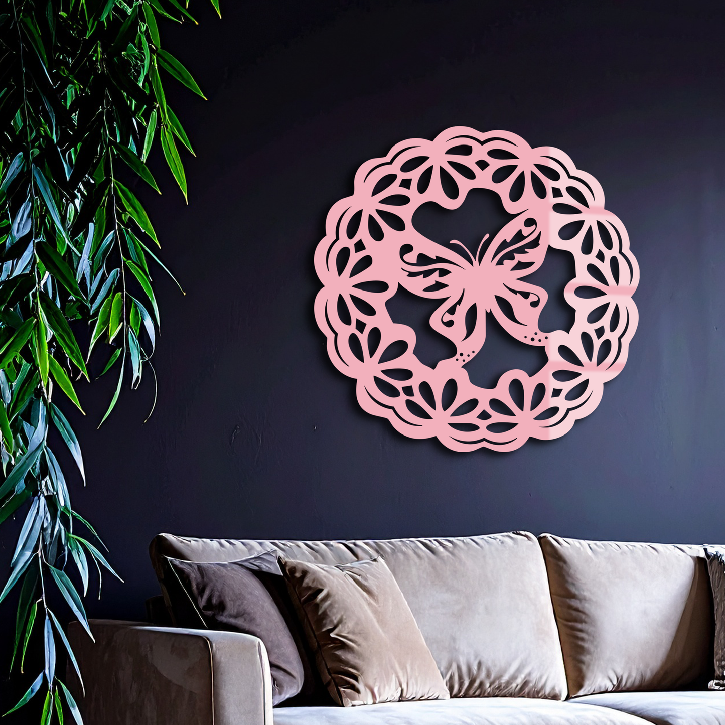 Round Butterfly Mandala Metal Wall Art – Nature Inspired Decorative Wall Hanging - KAFGP141 - Tampa Home & Garden Store