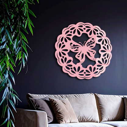 Round Butterfly Mandala Metal Wall Art – Nature Inspired Decorative Wall Hanging - KAFGP141 - Tampa Home & Garden Store