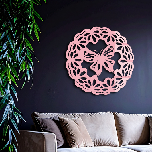 Round Butterfly Mandala Metal Wall Art – Nature Inspired Decorative Wall Hanging - KAFGP141 - Tampa Home & Garden Store