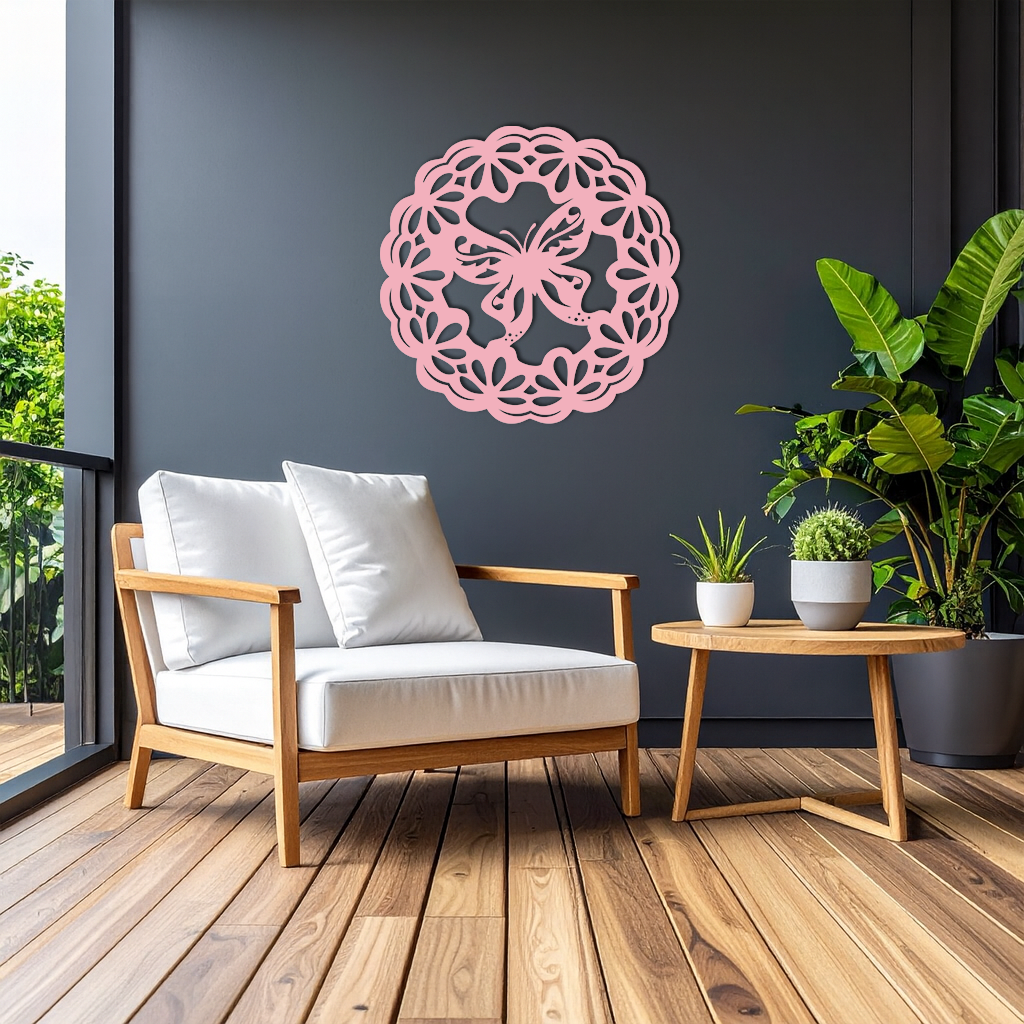 Round Butterfly Mandala Metal Wall Art – Nature Inspired Decorative Wall Hanging - KAFGP141 - Tampa Home & Garden Store