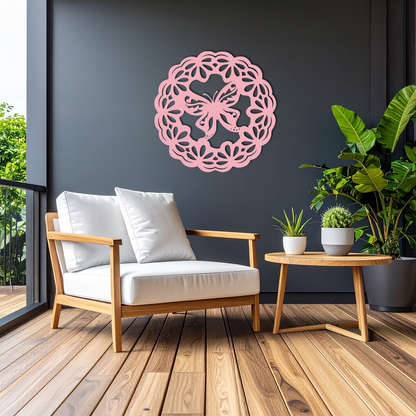 Round Butterfly Mandala Metal Wall Art – Nature Inspired Decorative Wall Hanging - KAFGP141 - Tampa Home & Garden Store