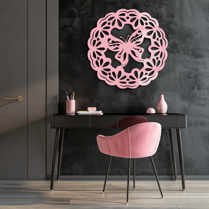 Round Butterfly Mandala Metal Wall Art – Nature Inspired Decorative Wall Hanging - KAFGP141 - Tampa Home & Garden Store