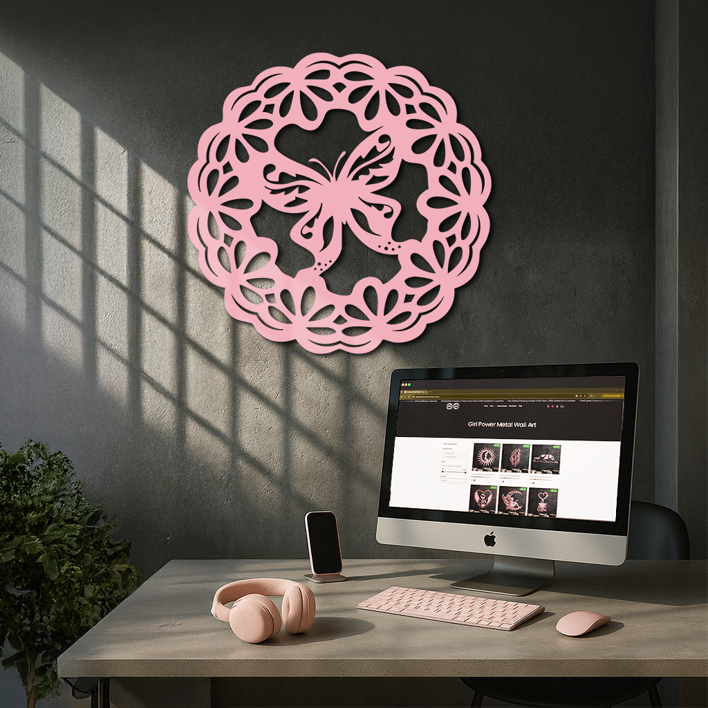 Round Butterfly Mandala Metal Wall Art – Nature Inspired Decorative Wall Hanging - KAFGP141 - Tampa Home & Garden Store