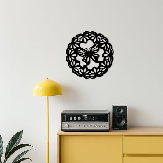 Round Butterfly Mandala Metal Wall Art – Nature Inspired Decorative Wall Hanging - KAFGP141 - Tampa Home & Garden Store