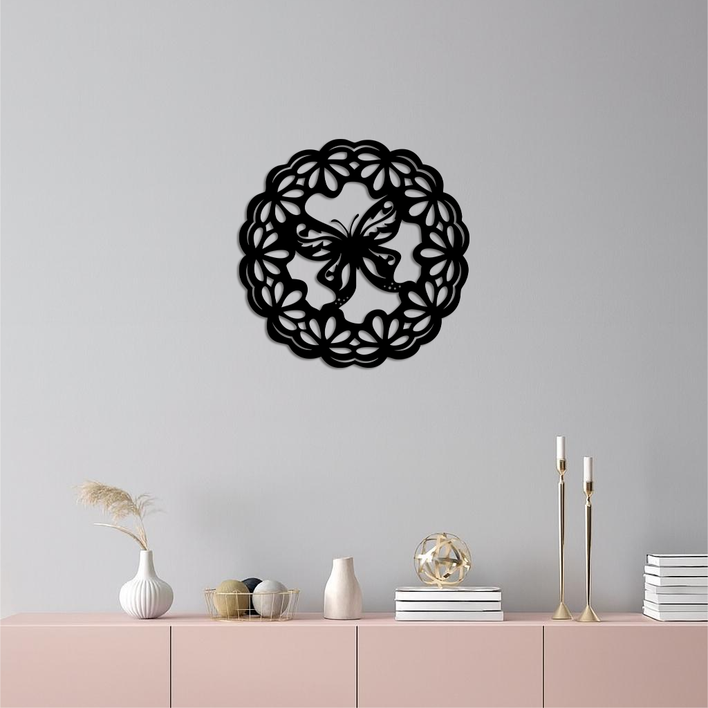 Round Butterfly Mandala Metal Wall Art – Nature Inspired Decorative Wall Hanging - KAFGP141 - Tampa Home & Garden Store