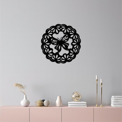 Round Butterfly Mandala Metal Wall Art – Nature Inspired Decorative Wall Hanging - KAFGP141 - Tampa Home & Garden Store