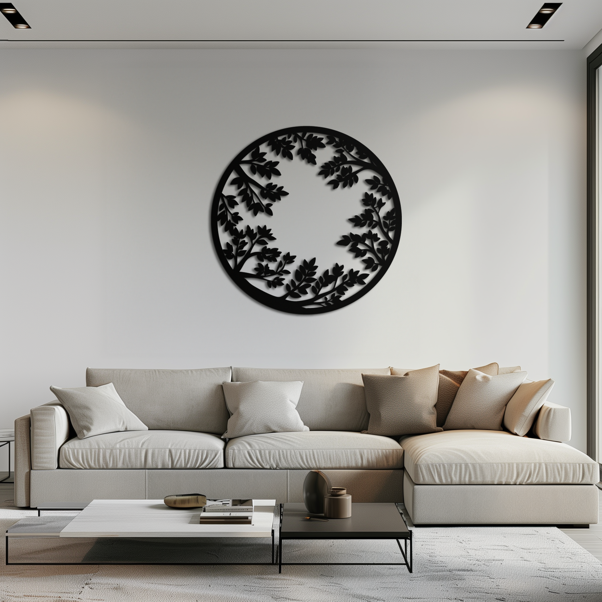 Round Leafy Branches Metal Wall Art – Nature Inspired Circular Black Steel Decor for Modern Interior and Garden- KAF411 - Tampa Home & Garden Store