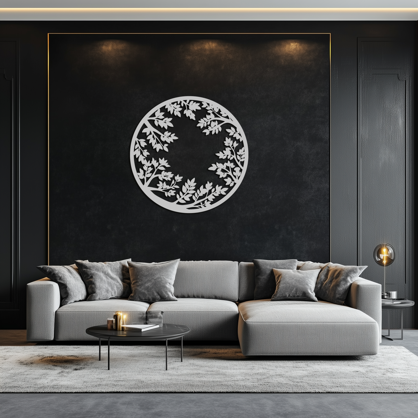 Round Leafy Branches Metal Wall Art – Nature Inspired Circular Black Steel Decor for Modern Interior and Garden- KAF411 - Tampa Home & Garden Store