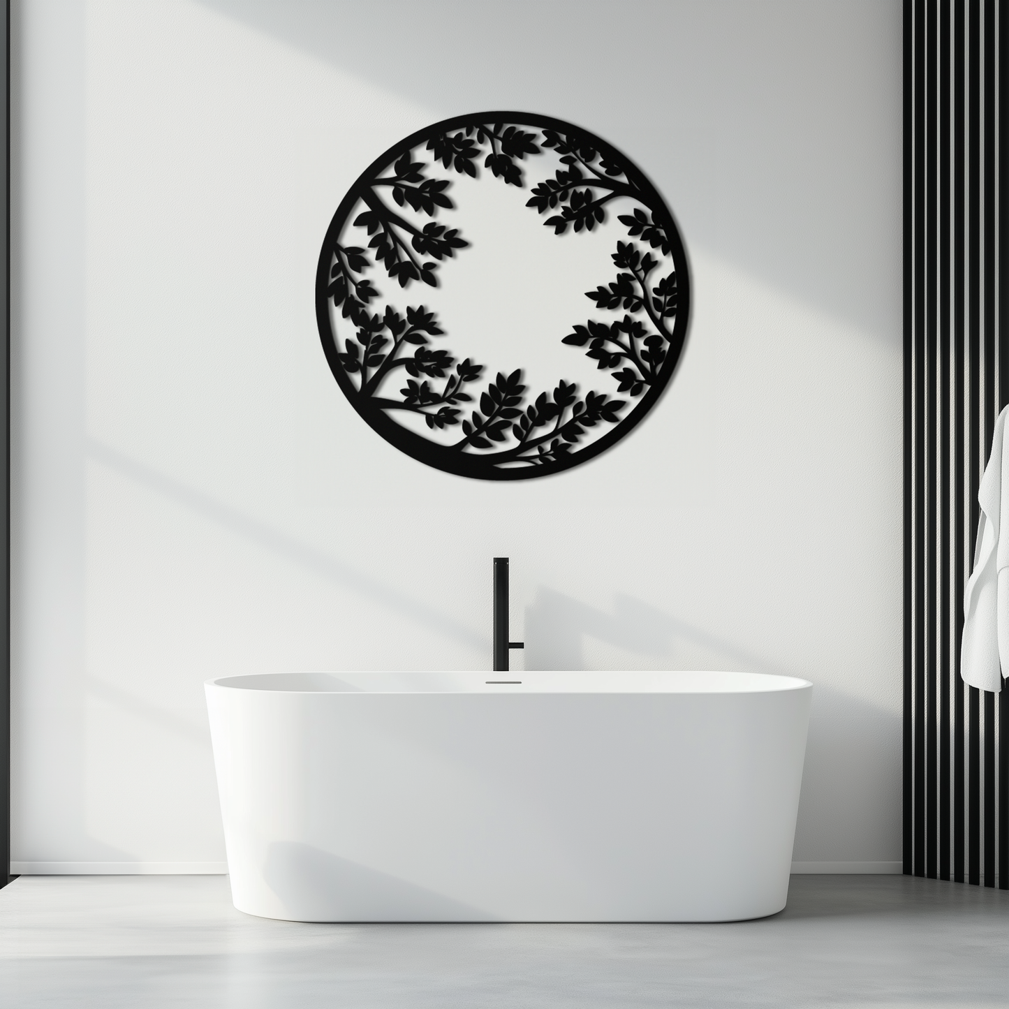 Round Leafy Branches Metal Wall Art – Nature Inspired Circular Black Steel Decor for Modern Interior and Garden- KAF411 - Tampa Home & Garden Store