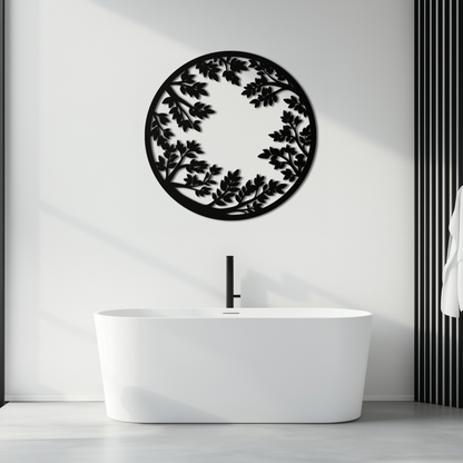 Round Leafy Branches Metal Wall Art – Nature Inspired Circular Black Steel Decor for Modern Interior and Garden- KAF411 - Tampa Home & Garden Store