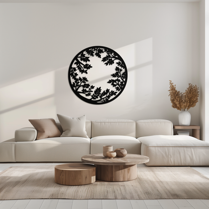Round Leafy Branches Metal Wall Art – Nature Inspired Circular Black Steel Decor for Modern Interior and Garden- KAF411 - Tampa Home & Garden Store