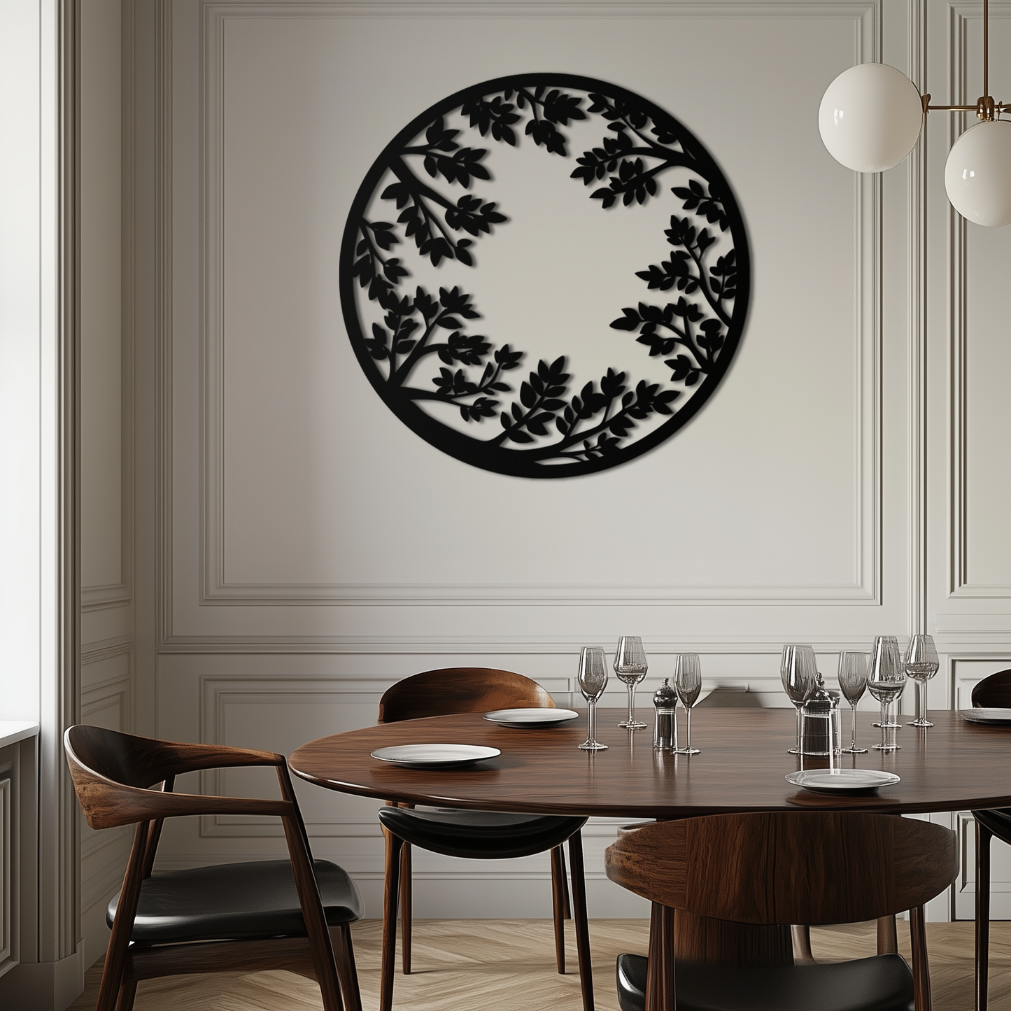 Round Leafy Branches Metal Wall Art – Nature Inspired Circular Black Steel Decor for Modern Interior and Garden- KAF411 - Tampa Home & Garden Store