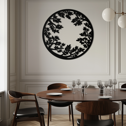 Round Leafy Branches Metal Wall Art – Nature Inspired Circular Black Steel Decor for Modern Interior and Garden- KAF411 - Tampa Home & Garden Store