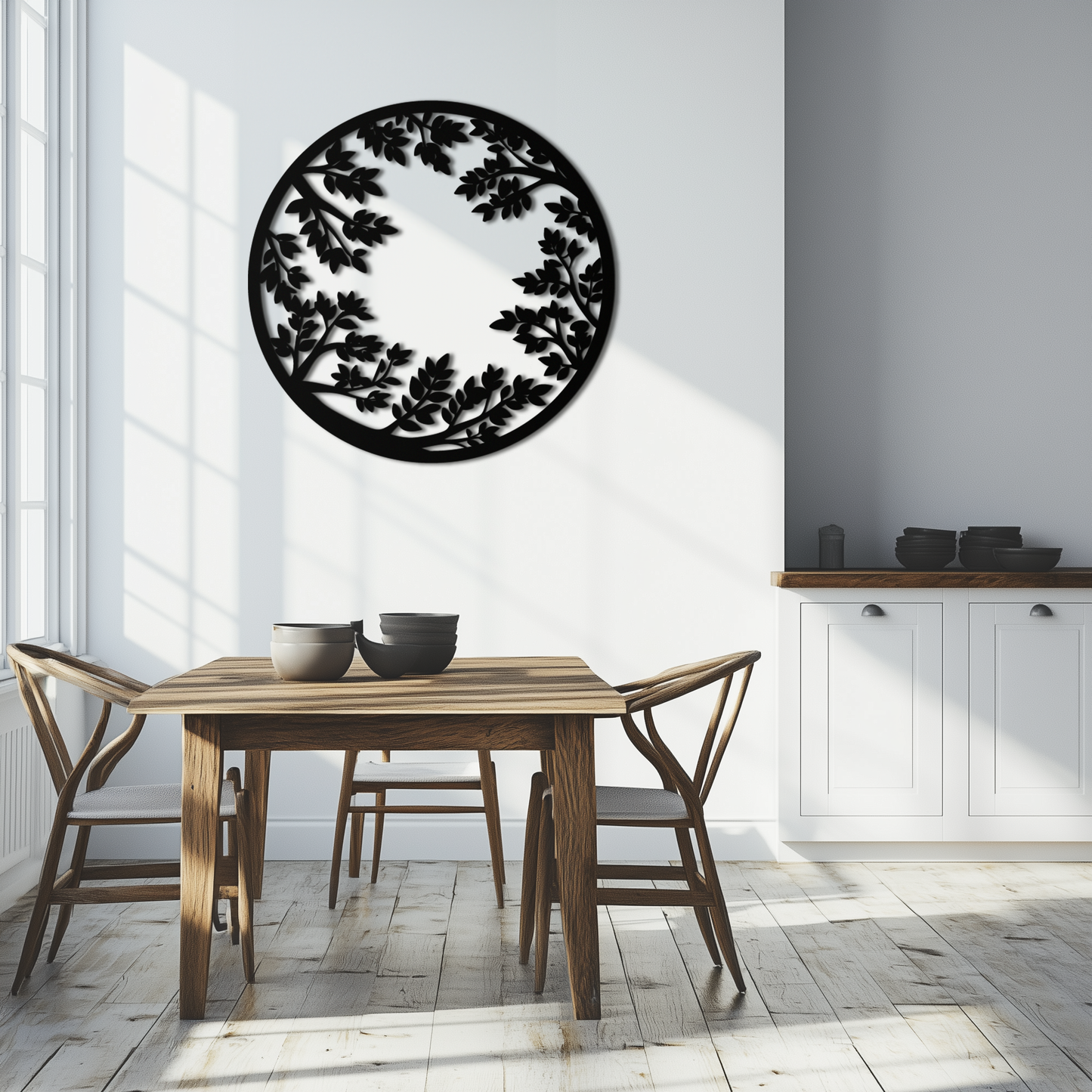 Round Leafy Branches Metal Wall Art – Nature Inspired Circular Black Steel Decor for Modern Interior and Garden- KAF411 - Tampa Home & Garden Store