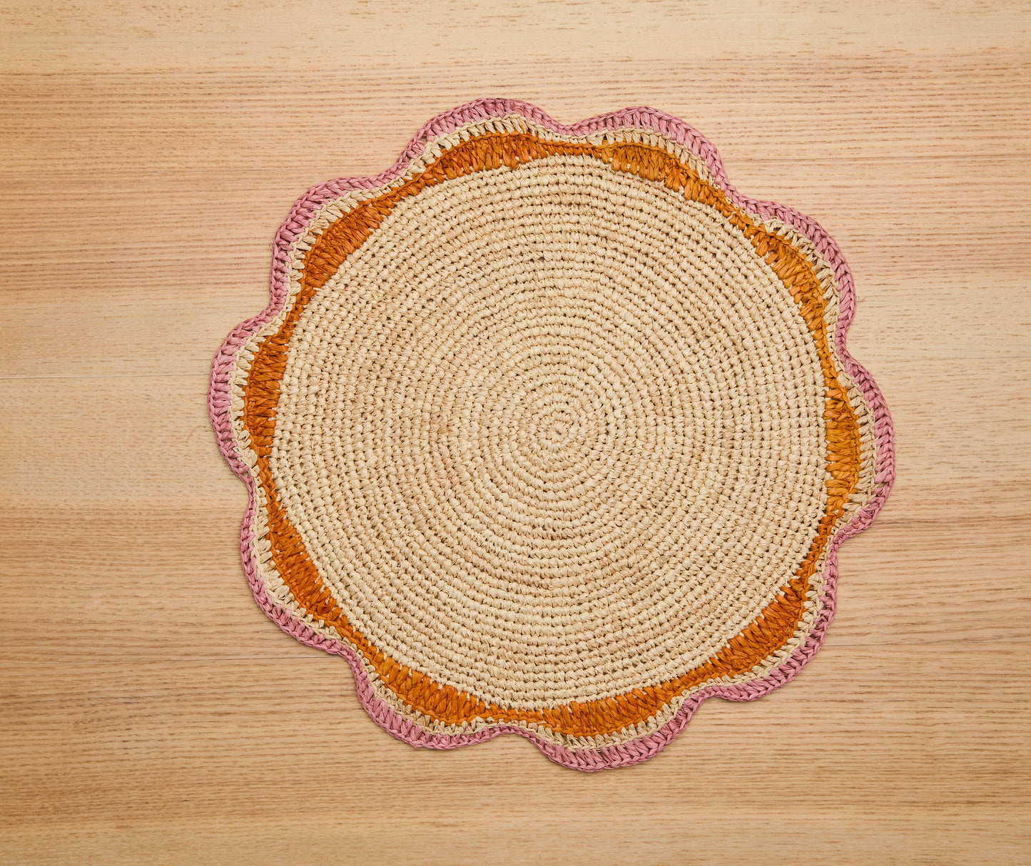Round Pink Raffia Placemat – 14” Handwoven Crochet – Garden Party & Summer Table Decor - Tampa Home & Garden Store