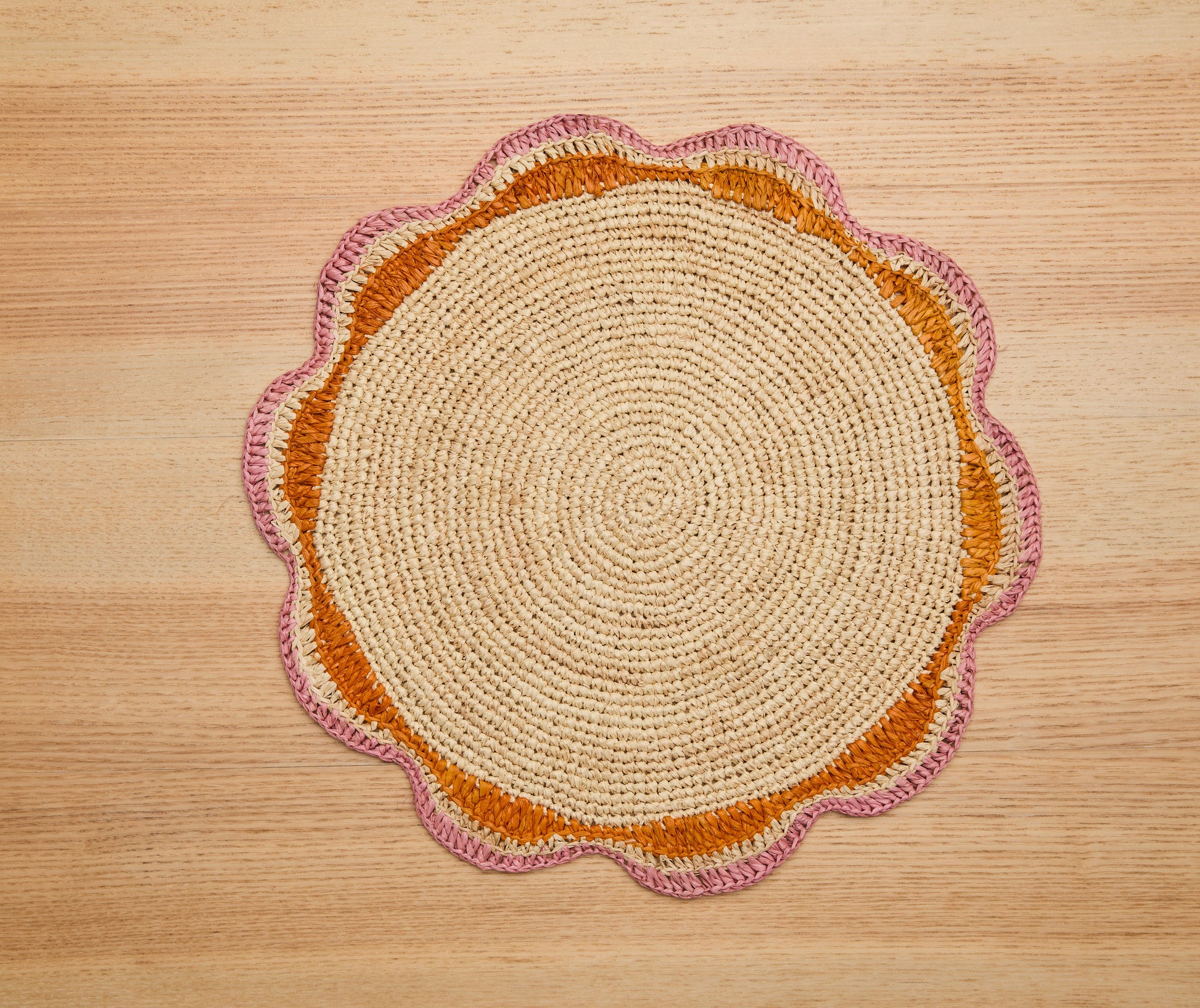 Round Pink Raffia Placemat – 14” Handwoven Crochet – Garden Party & Summer Table Decor - Tampa Home & Garden Store