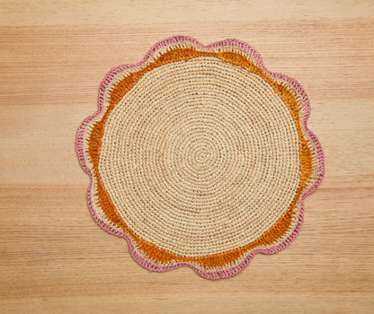 Round Pink Raffia Placemat – 14” Handwoven Crochet – Garden Party & Summer Table Decor - Tampa Home & Garden Store