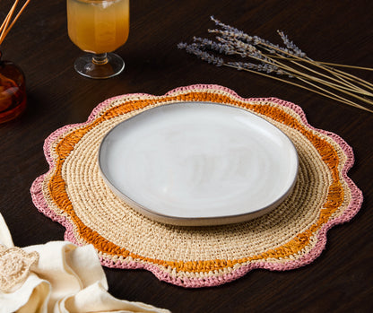 Round Pink Raffia Placemat – 14” Handwoven Crochet – Garden Party & Summer Table Decor - Tampa Home & Garden Store