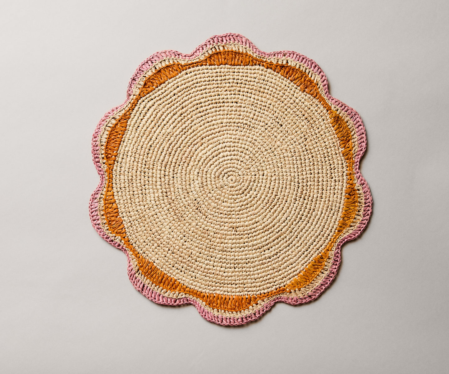 Round Pink Raffia Placemat – 14” Handwoven Crochet – Garden Party & Summer Table Decor - Tampa Home & Garden Store