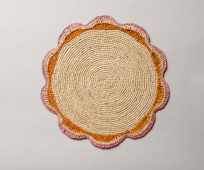Round Pink Raffia Placemat – 14” Handwoven Crochet – Garden Party & Summer Table Decor - Tampa Home & Garden Store