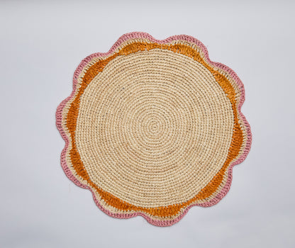 Round Pink Raffia Placemat – 14” Handwoven Crochet – Garden Party & Summer Table Decor - Tampa Home & Garden Store