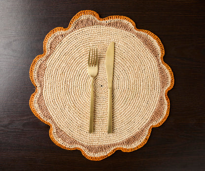 Round Raffia Woven Placemat - Handmade Crochet Style Table Mats for Garden Party Decor, Rustic Natural Fiber Dining Table Accessory - Tampa Home & Garden Store