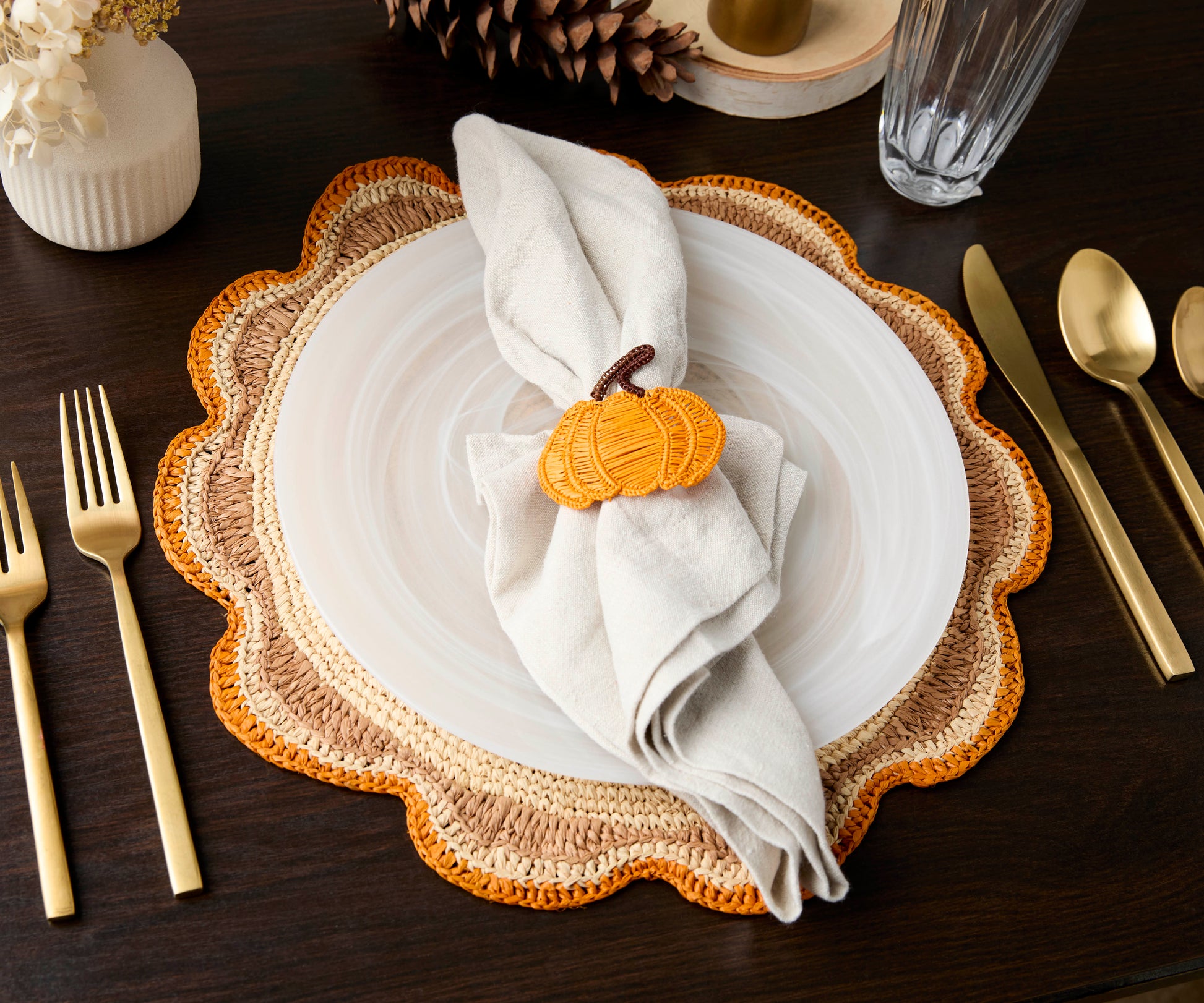Round Raffia Woven Placemat - Handmade Crochet Style Table Mats for Garden Party Decor, Rustic Natural Fiber Dining Table Accessory - Tampa Home & Garden Store