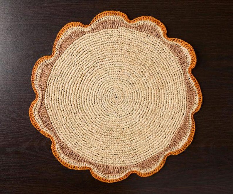 Round Raffia Woven Placemat - Handmade Crochet Style Table Mats for Garden Party Decor, Rustic Natural Fiber Dining Table Accessory - Tampa Home & Garden Store