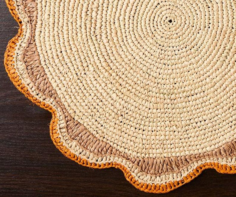 Round Raffia Woven Placemat - Handmade Crochet Style Table Mats for Garden Party Decor, Rustic Natural Fiber Dining Table Accessory - Tampa Home & Garden Store