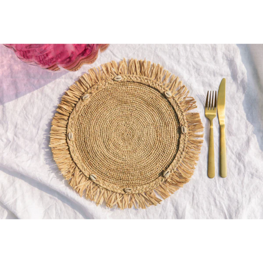 Round natural raffia tabletop with fringes, Woven raffia Placemat - Tampa Home & Garden Store