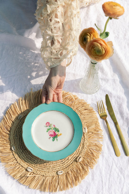 Round natural raffia tabletop with fringes, Woven raffia Placemat - Tampa Home & Garden Store