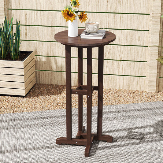 21.5 Inch Round Bar Table Patio HDPE Bar Height Dining Table with Slatted Tabletop-Brown - Tampa Home & Garden Store