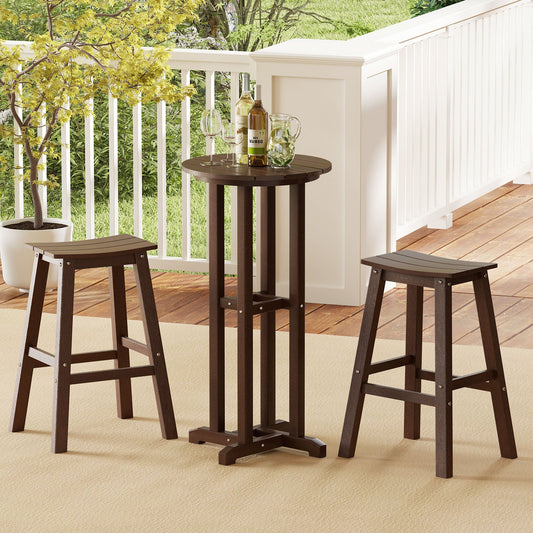 21.5 Inch Round Bar Table Patio HDPE Bar Height Dining Table with Slatted Tabletop-Brown - Tampa Home & Garden Store