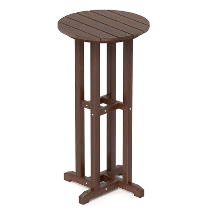 Mesa de bar redonda de 21.5 pulgadas para patio, mesa de comedor de altura de bar de HDPE con tablero de listones - Marrón