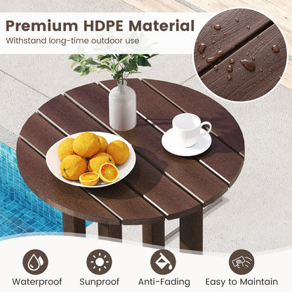 Mesa de bar redonda de 21.5 pulgadas para patio, mesa de comedor de altura de bar de HDPE con tablero de listones - Marrón