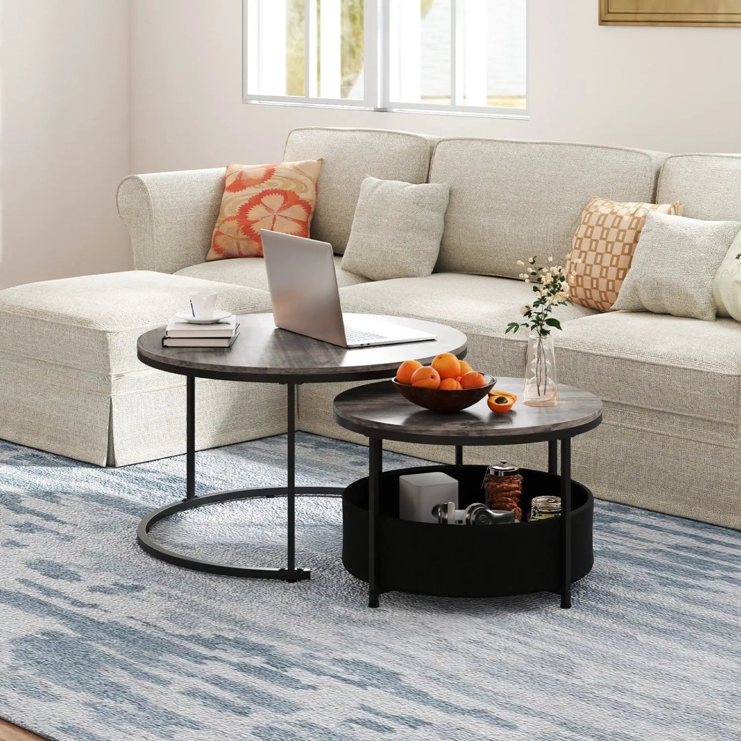 Round Coffee Table Set of 2 for Living Room