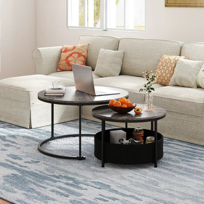 Round Coffee Table Set of 2 for Living Room