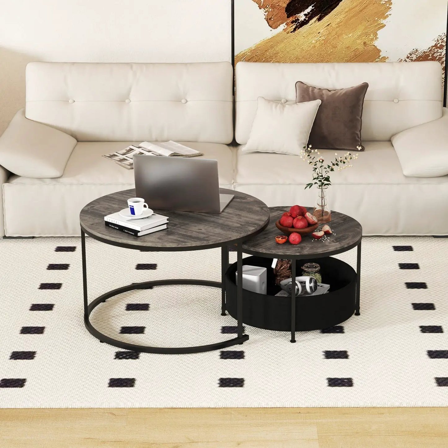 Round Coffee Table Set of 2 for Living Room