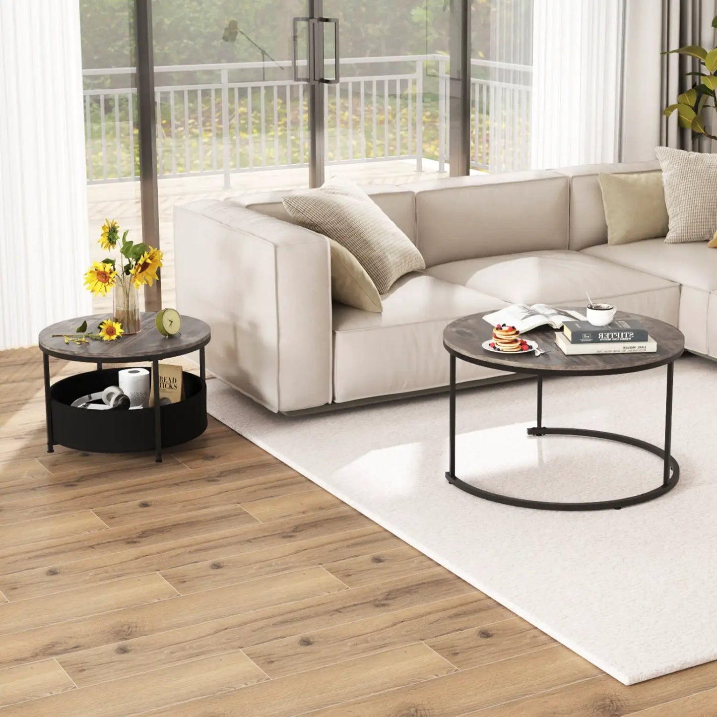 Round Coffee Table Set of 2 for Living Room