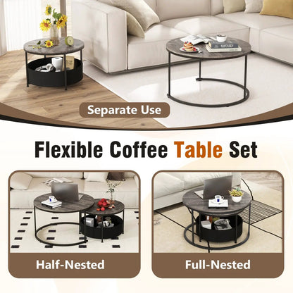 Round Coffee Table Set of 2 for Living Room